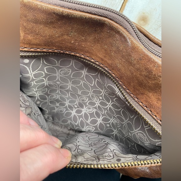 FOSSIL crossbody purse brown distressed leather Vintage boho bag collectible EUC - Picture 12 of 16